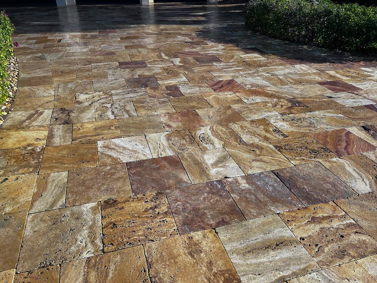 Travertine cleaned & sealed, Cape Coral: travertine & natural stone care by Paver Savers & Concrete